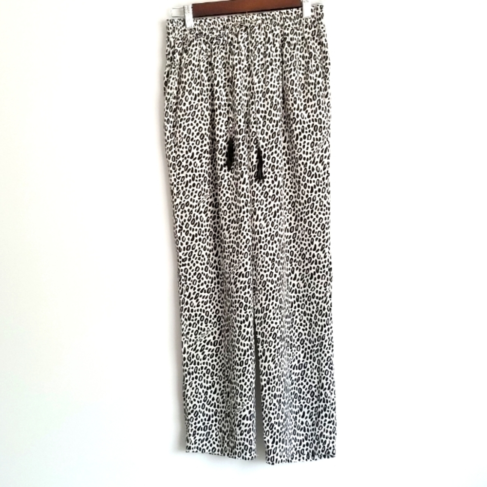 Max Mara 100% Silk Leopard Print Trouser Pant with Leather Tassel Detail Size 4